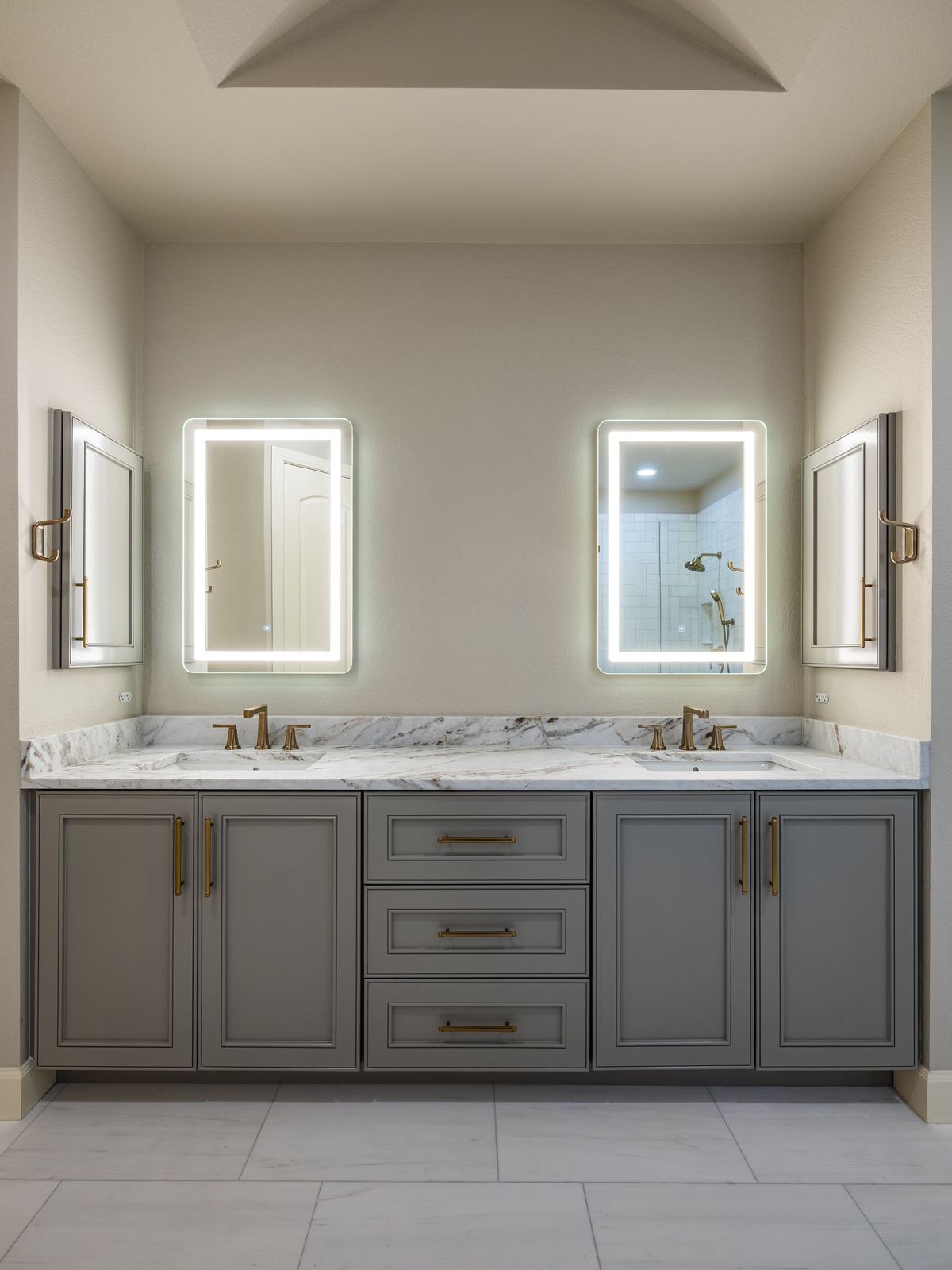 Remodeled primary bathroom with double vanity, private residence, Austin, TX